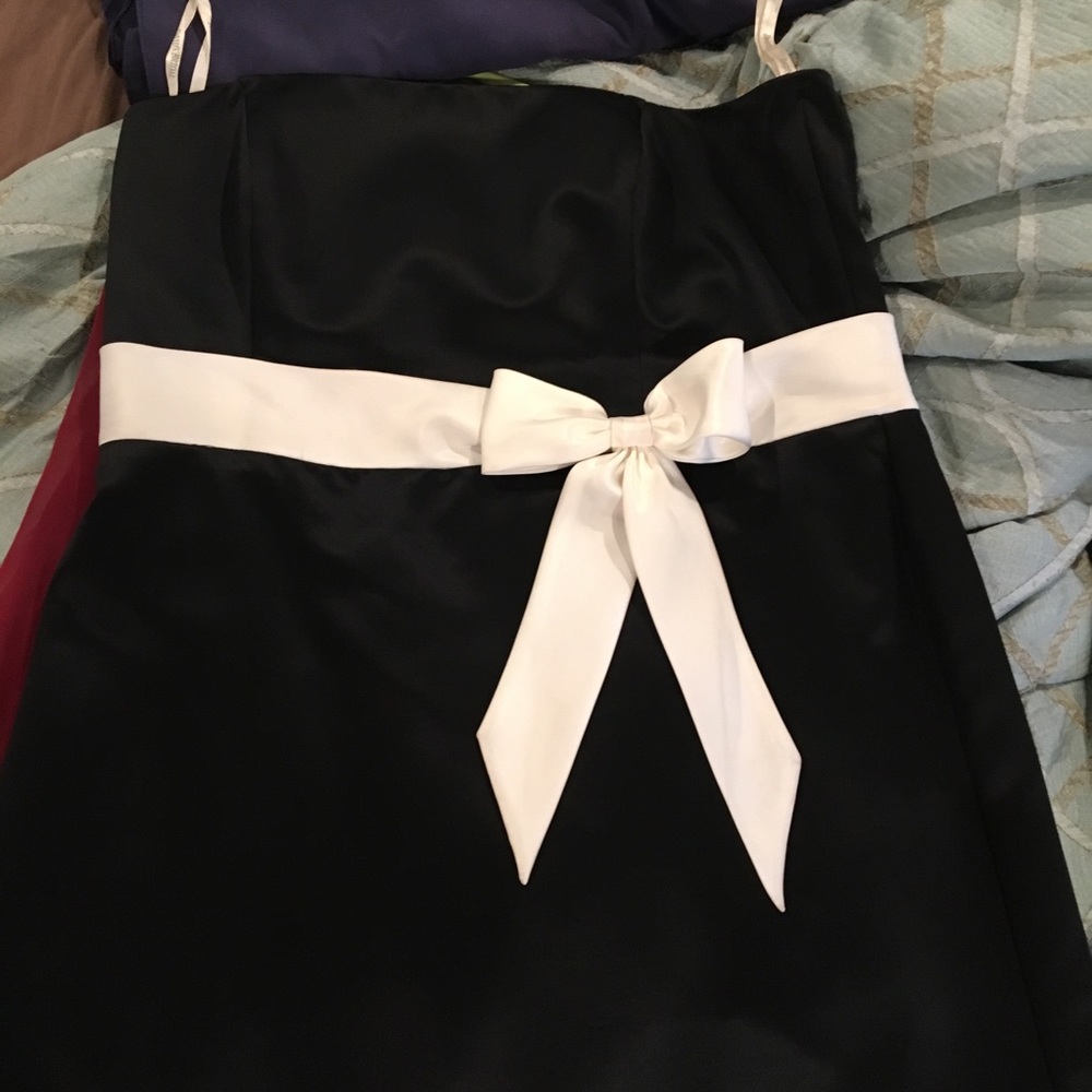 Black and white strapless gown